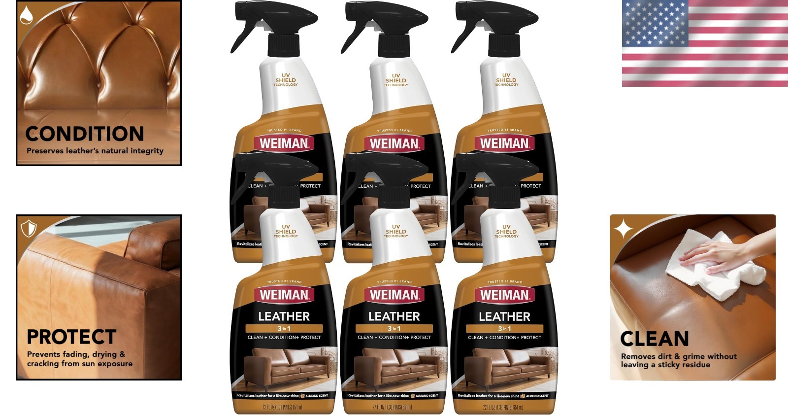 6 Pack Leather Cleaner & Conditioner – 22 FL Oz – Perfect for Furniture & Cars
