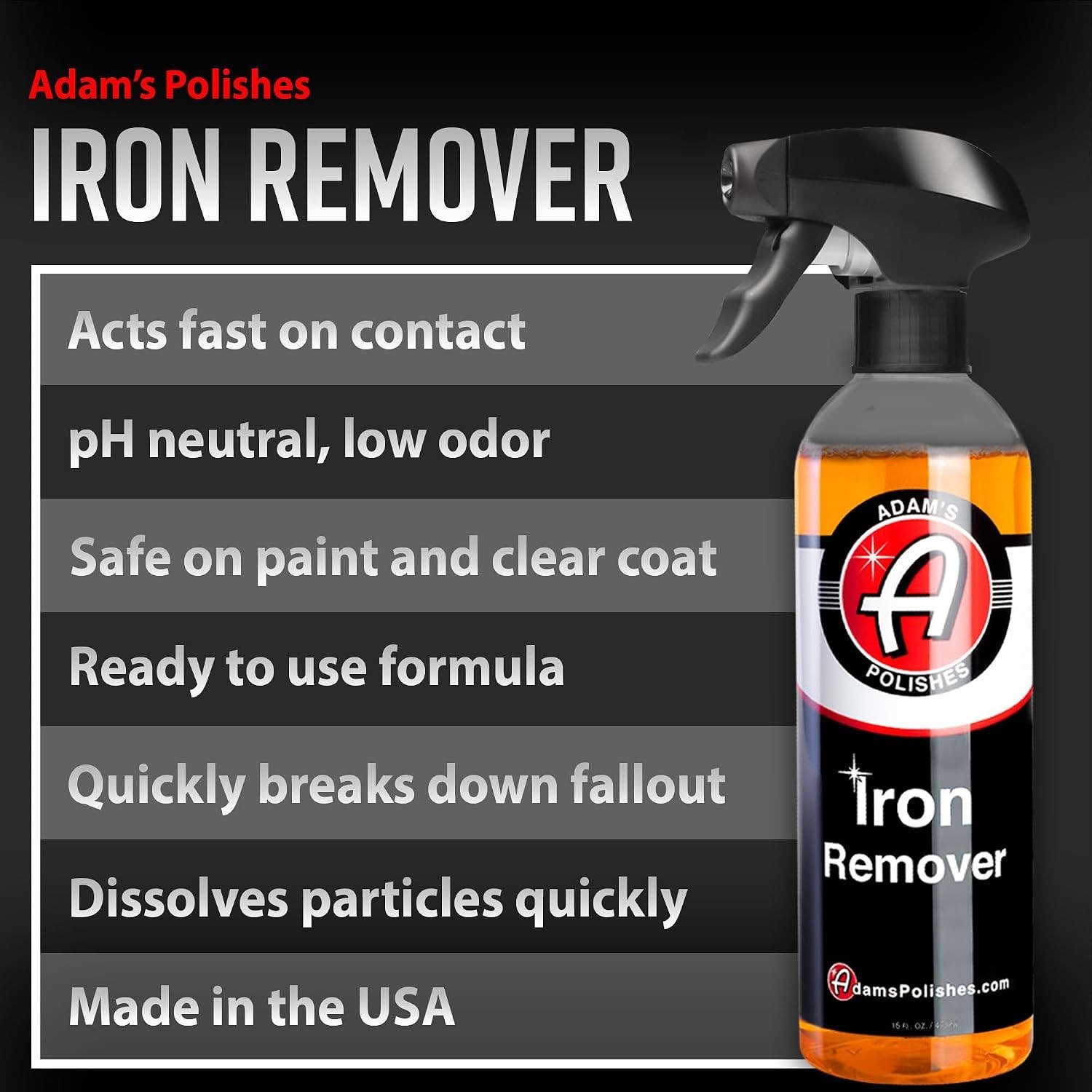 16oz Adam’s Iron Out Fallout & Rust Remover – Citrus Scent for Easy Application