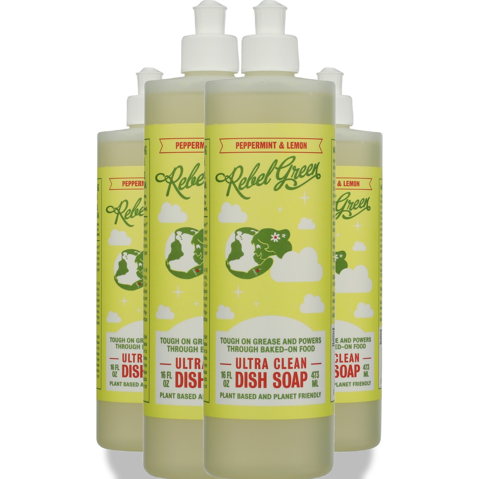 Rebel Green Ultra Clean Dish Soap Peppermint And Lemon 16 Oz 4 Pack