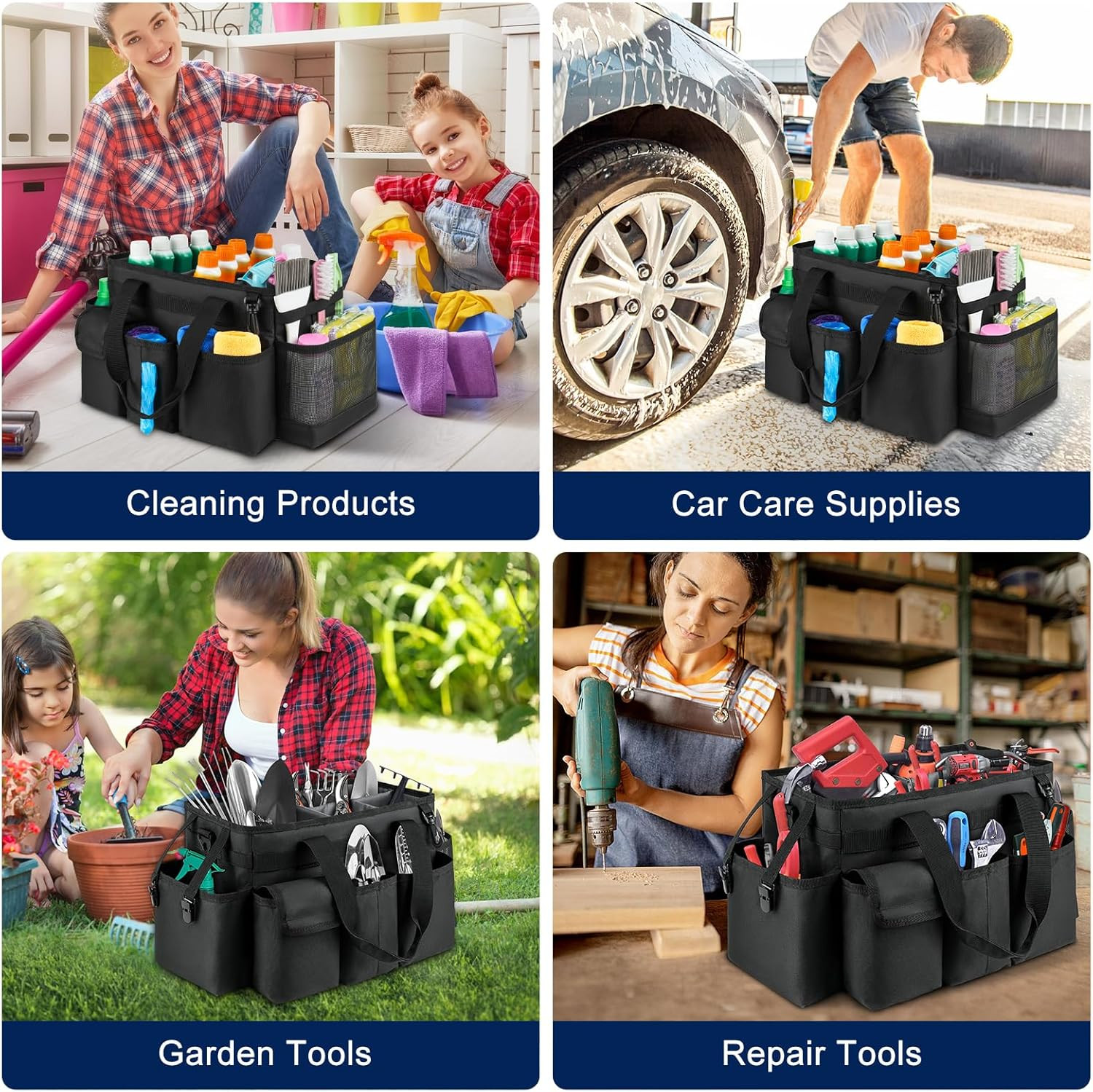 Cleaning Caddy,Cleaning Bag for Housekeepers,Cleaning Supplies Organizer with Ha