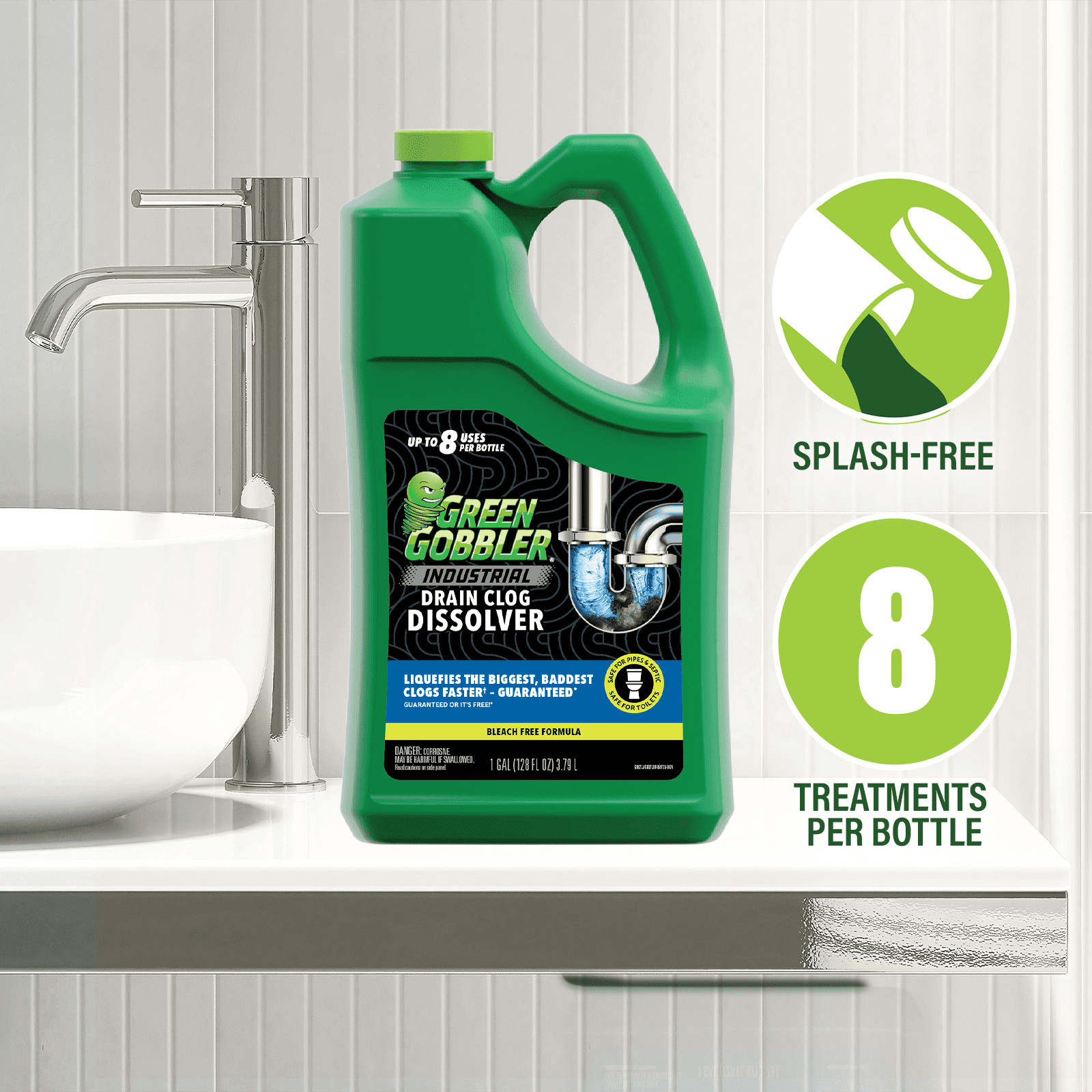 Green Gobbler Industrial Strength Drain Clog Cleaner Gel – 1 Gallon