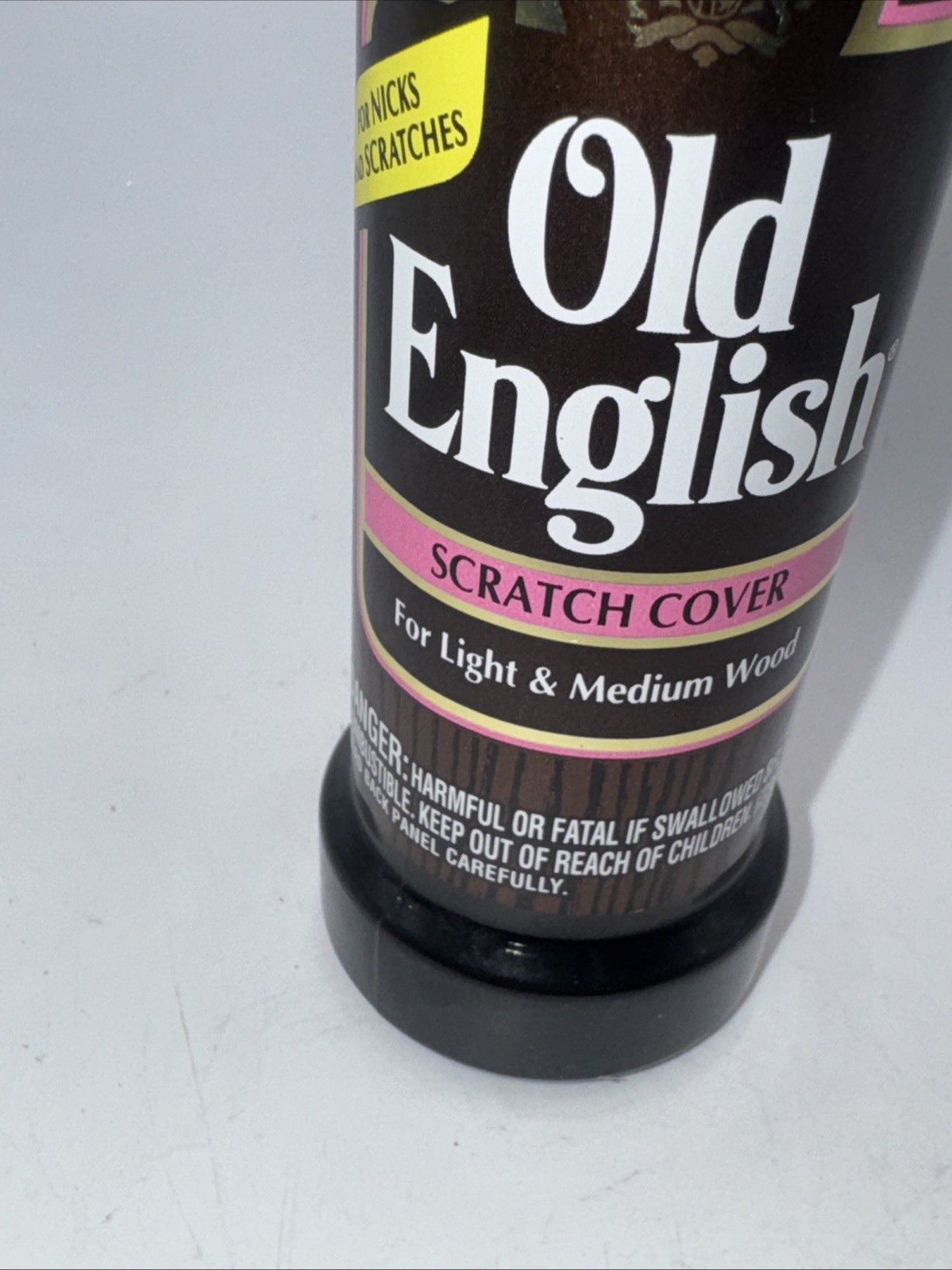 Vintage Old English Scratch Cover Light & Medium Wood Pink Cap 8 oz *