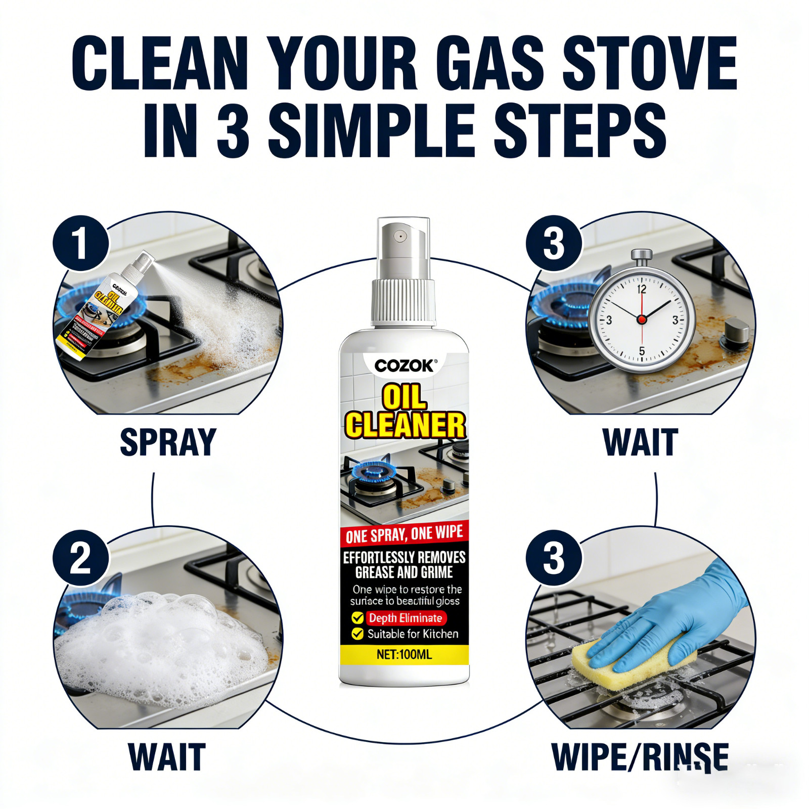 Quick Wipe Kitchen Degreaser – One Spray One Wipe, Restores Shine in Minutes