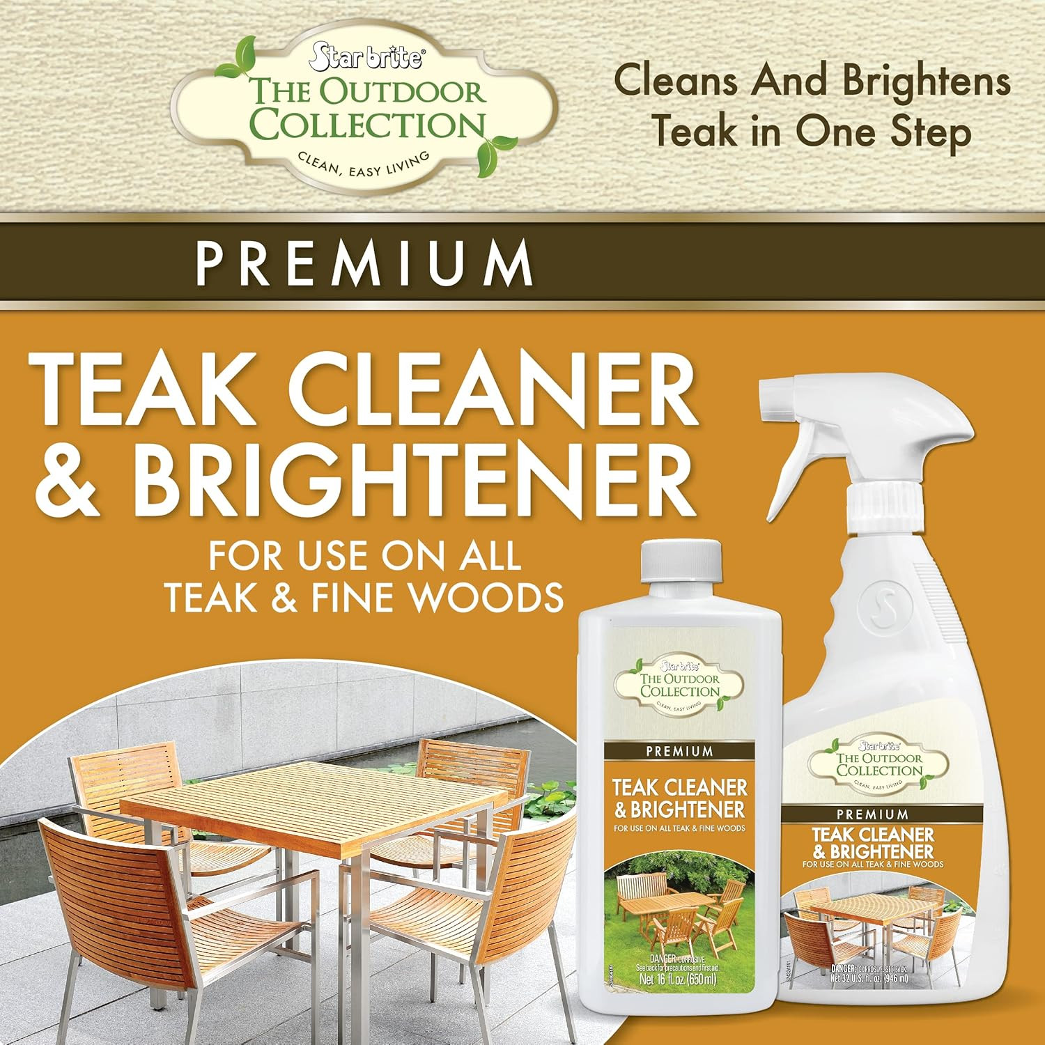 Outdoor Collection Teak Cleaner & Brightener – One-Step Teak Restorer – Renew