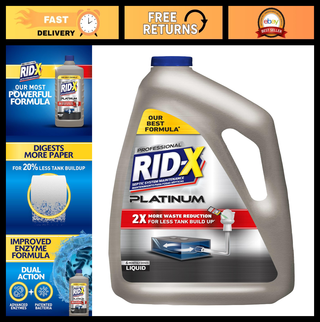 Septic Tank Treatment Liquid – 6 Month Supply, Platinum Formula, 2x Waste Reduct