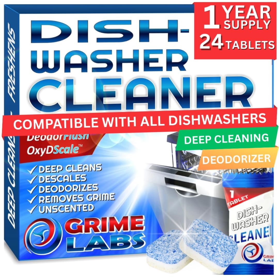 GRIME LABS Dishwasher Cleaner Deodorizer Descaler Tablets, 24 pack Heavy Duty…
