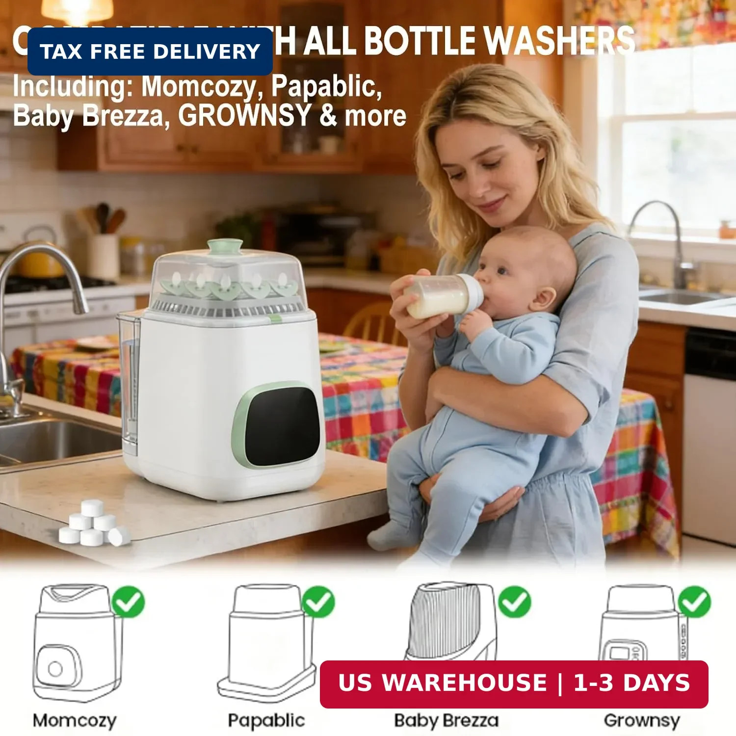 Professional Deep Cleaning Detergent Tablets for All Baby Bottle Washers, Washer