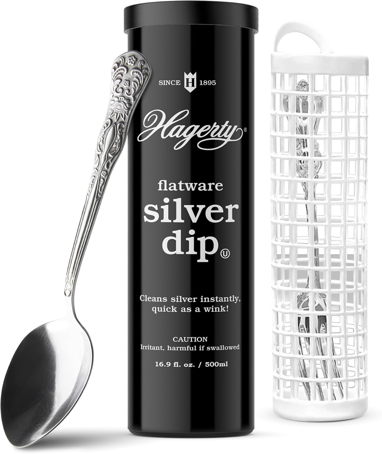 Flatware Silver Dip – Silverware Cleaner with Basket for Silver ForksBlack, 16.9
