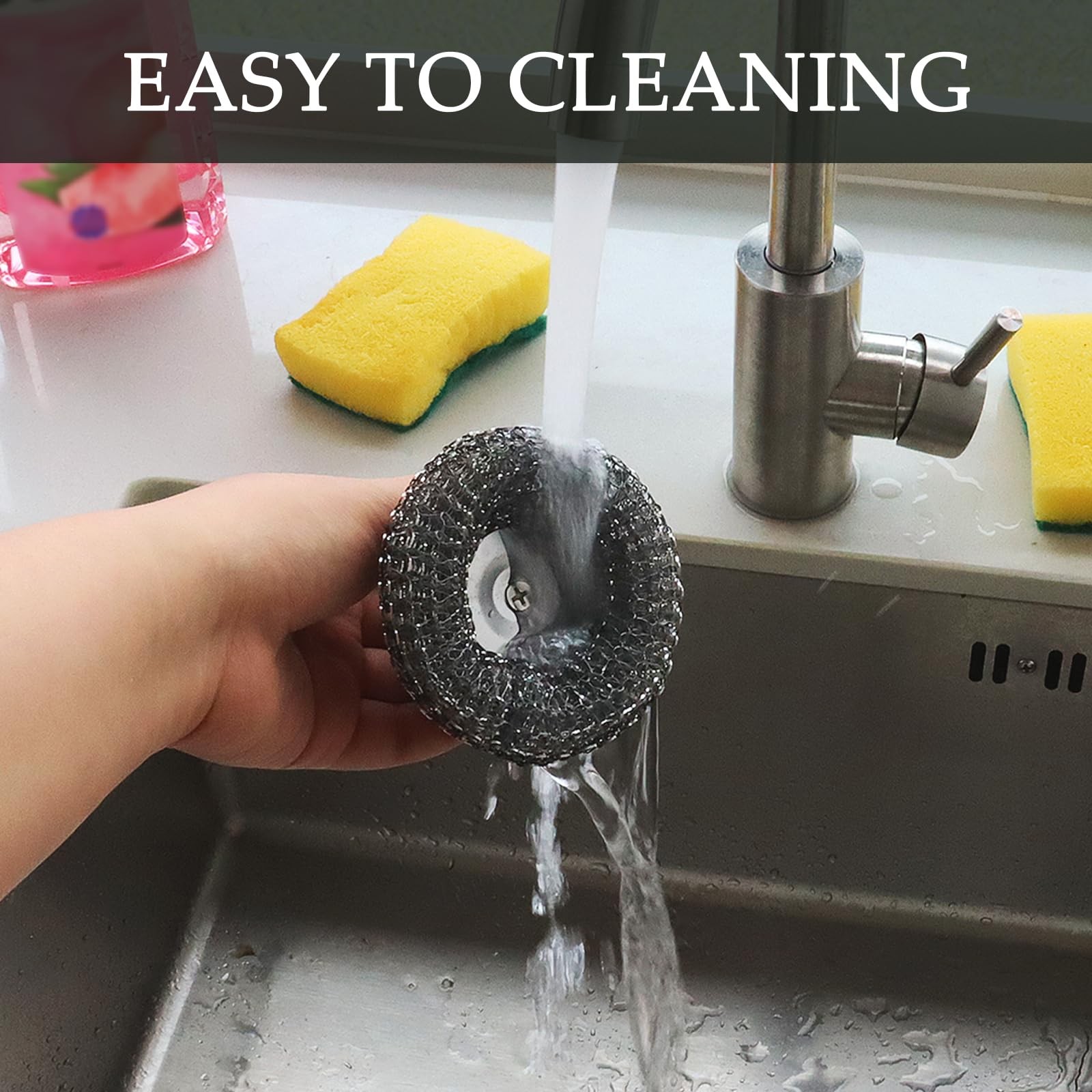 2Pcs Stainless Steel Wool Scrubber Set with Handle，2 Replacement Steel Scrubb…