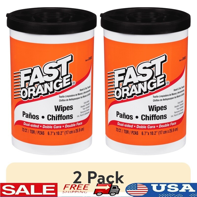 Fast Orange Hand Cleaner Wipes 2 Pack 72 Count Pre Moistened Heavy Duty Cleaning