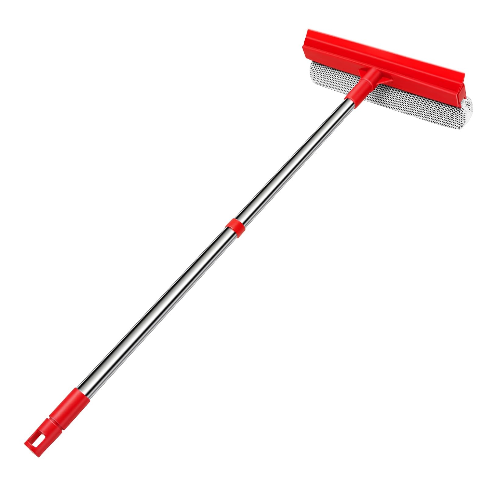 Window Squeegee Cleaner Retractable Handle 2 in 1 Sponge Rubber Blade Red