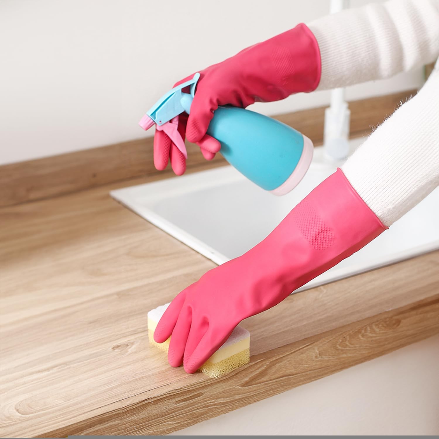 Bamllum Rubber Cleaning Gloves for Kitchen – 4 Large, Blue+green+red+orange