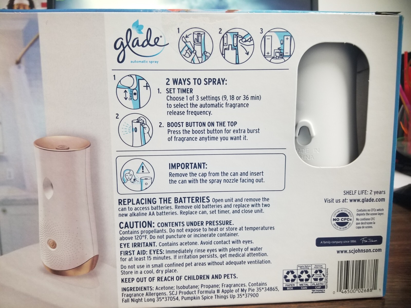 VARIETY PACK GLADE AUTOMATIC SCENTED, 3-6.2 oz REFILLS, 1-SPRAY UNIT/PUMPKIN