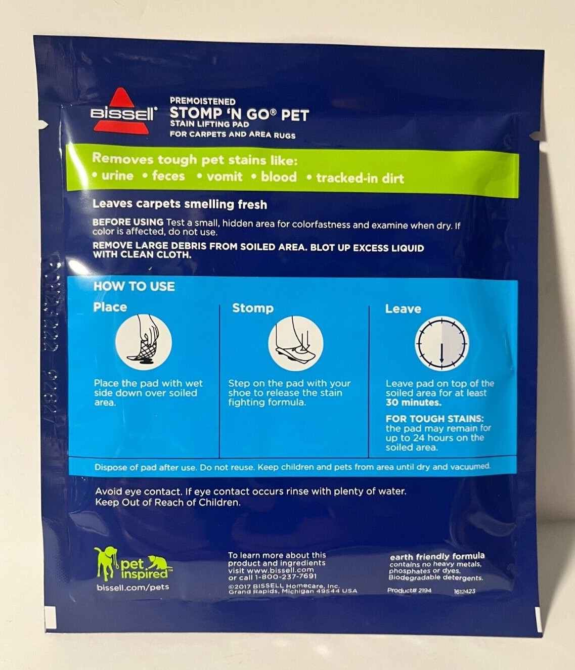 Lot of 3 New Bissell Stomp N Go Pet Stain Lifting Pads + Oxy For Dog or Animal