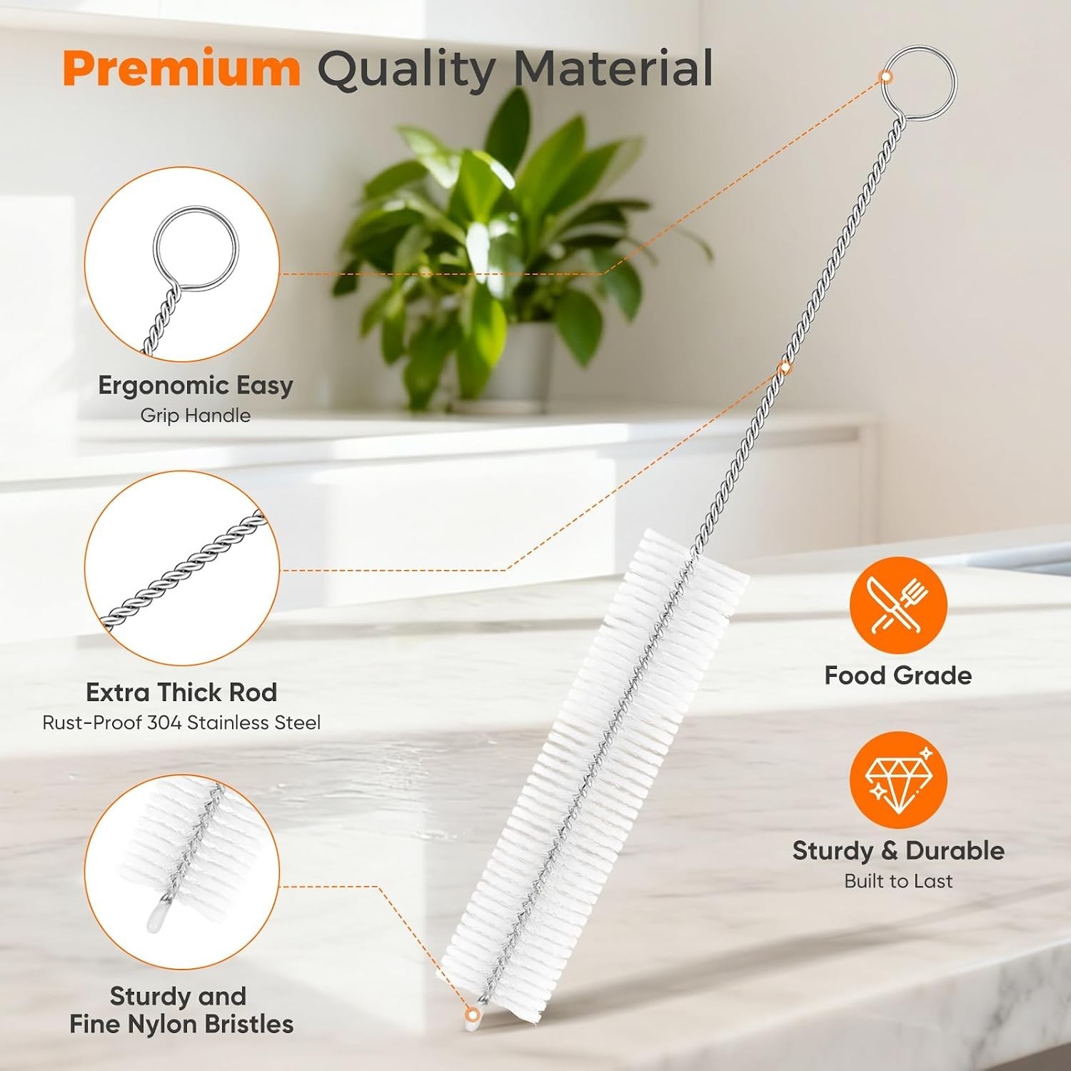 10-Packs Straw Cleaner Brush in Mixed Sizes, 8.7IN Long Reusable Stainless S…
