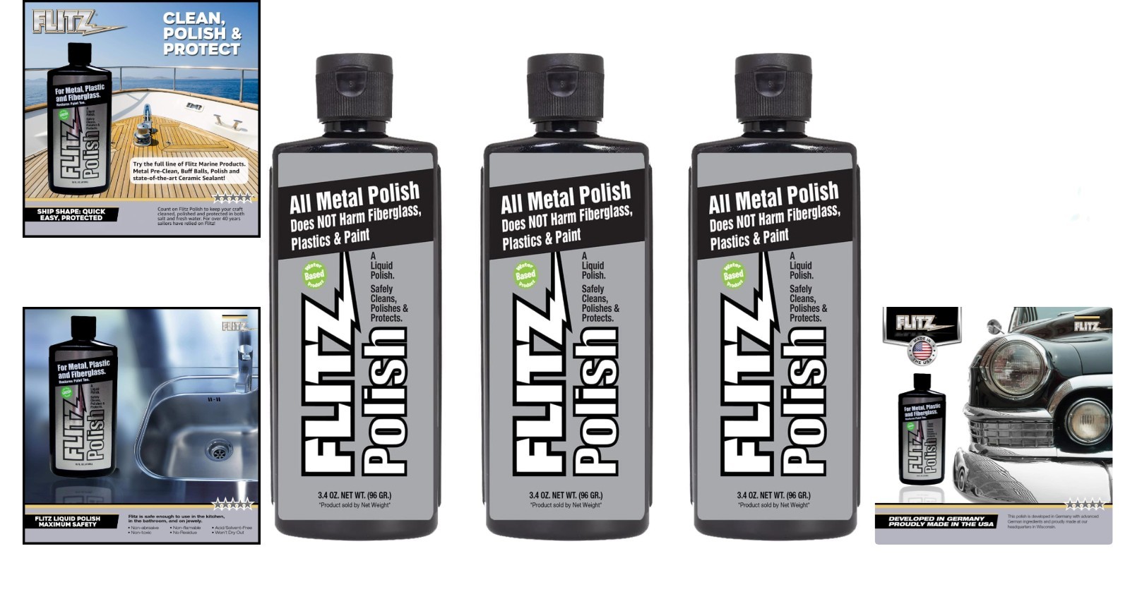 3-Pack Flitz Metal Polish – Tarnish Remover for Aluminum, Brass & Chrome