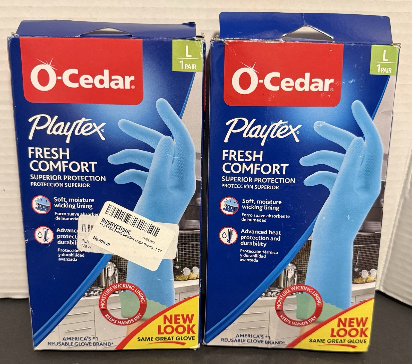 O-Cedar Playtex Fresh Comfort Reusable Gloves Drip Catch Cuff 2-Pair Blue Large