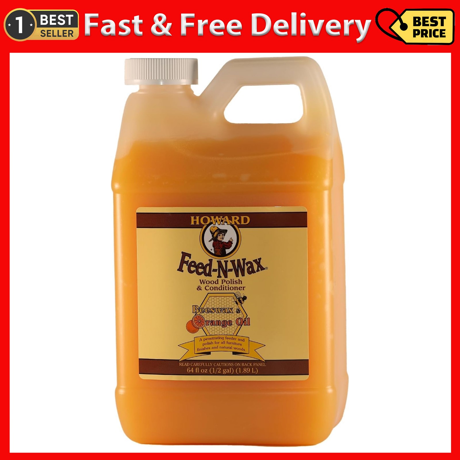 Howard Feed-n-wax Wood Polish And Conditioner, 64-Ounce
