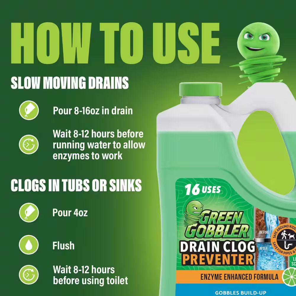 64 Oz. Build up Remover Gel and Drain Cleaner for Toilet, Tub, Shower and Sink D