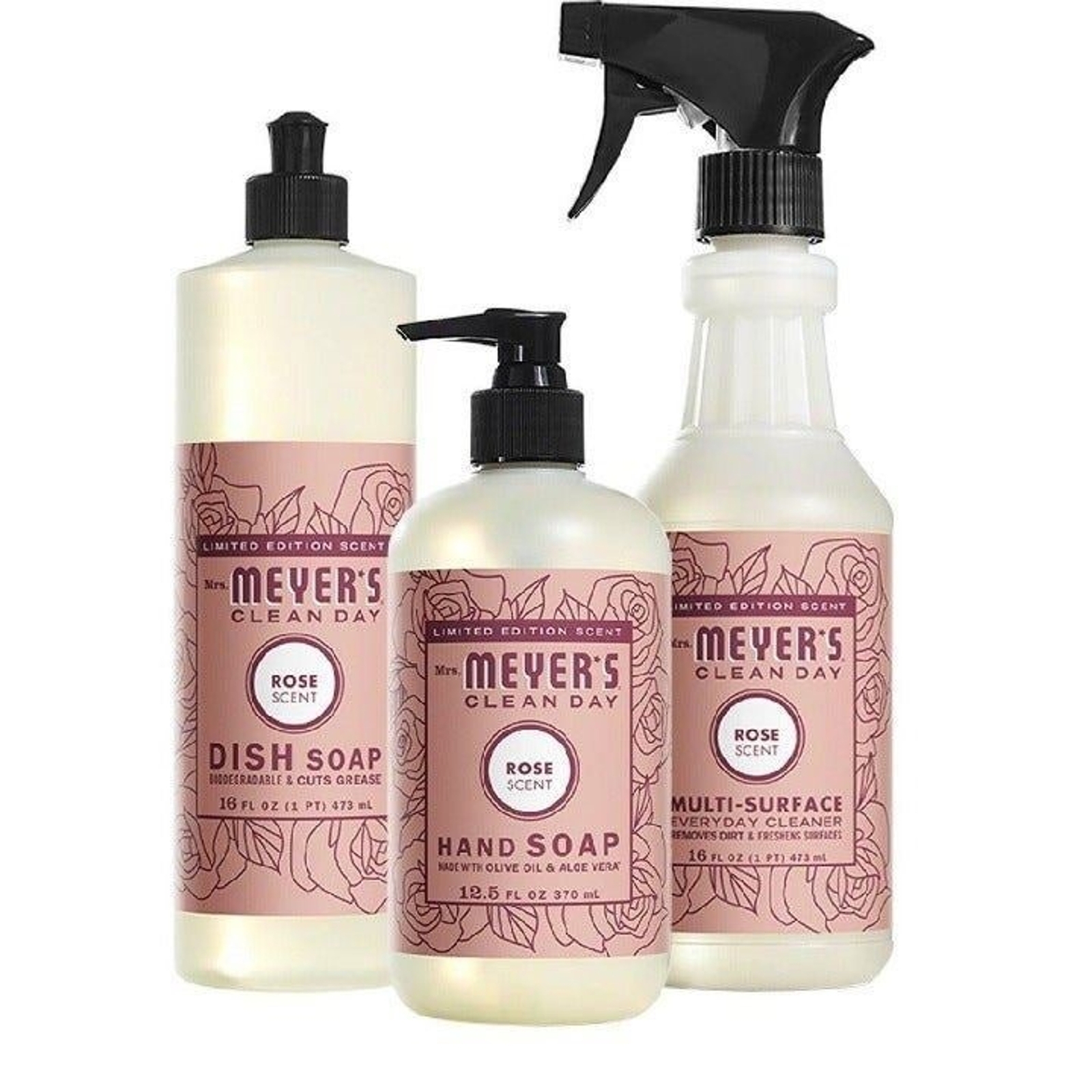 Mrs. Meyers Clean Day Everyday Basics Set Rose Multi-Surface, Dish & Hand Soap