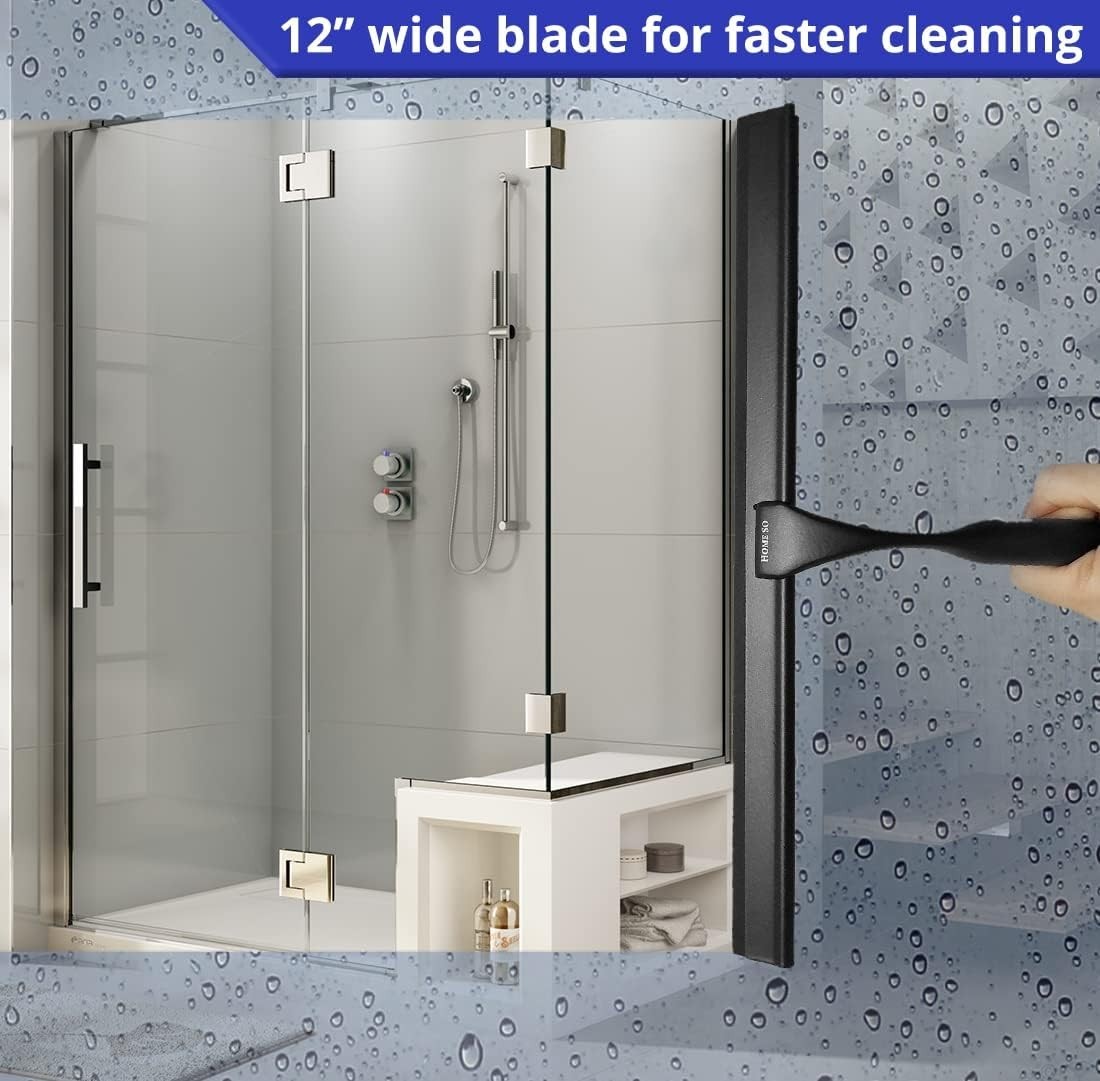 Heavy Duty 12-Inch Matte Black Shower Squeegee – Perfect for Windows & Glass
