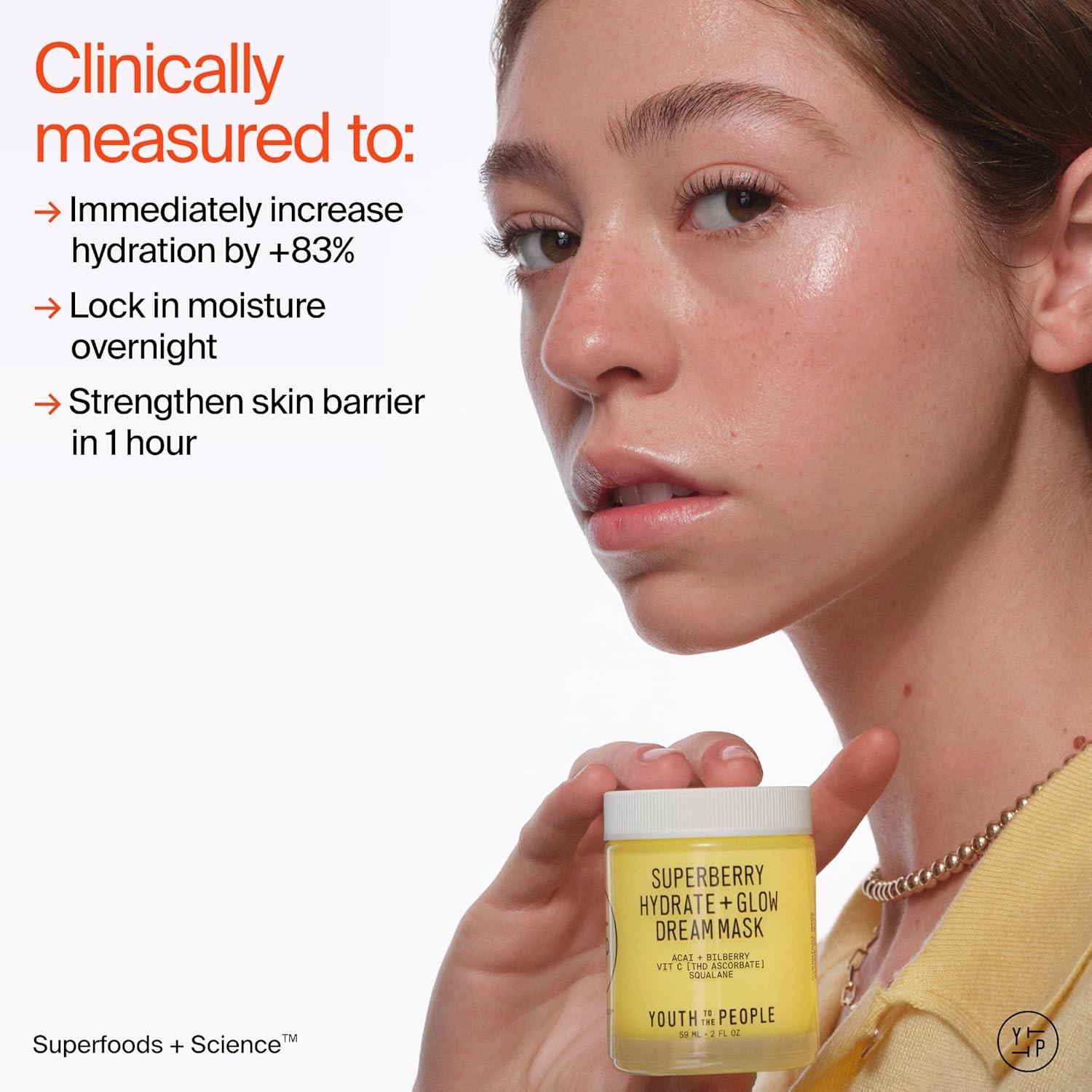Youth To The People Superberry Hydrate + Glow Dream Mask – Hyaluronic Acid, Sq