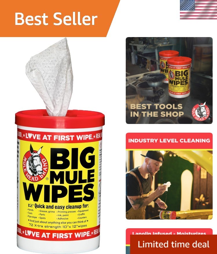 XL Heavy-Duty Cleaning Wipes – All-Purpose Wipes for Garage, Grease, Ink, Pai…