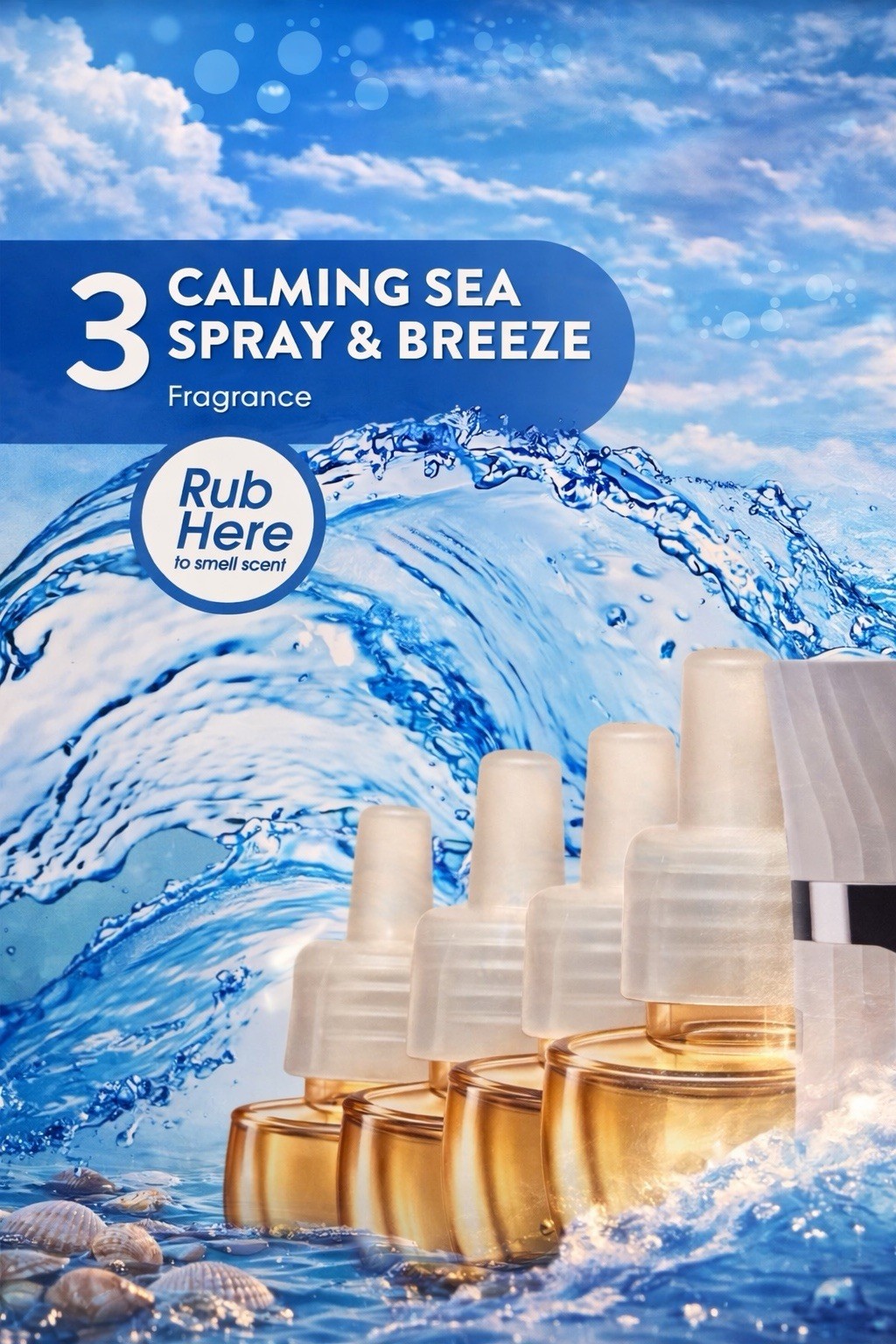 AIR WICK – 3 Calming Sea Spray & Breeze AND 3 Sweet Peach & Sunrise AND Plug-In
