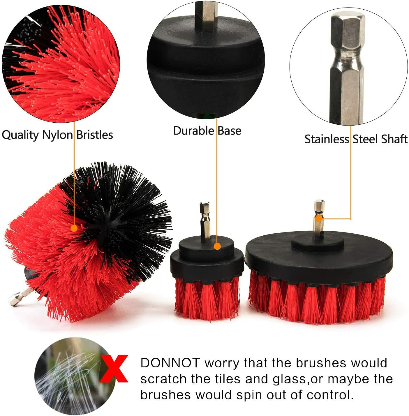 3PCS Drill Brush Power Scrubber Drill Attachments For Carpet Tile Grout Cleaning