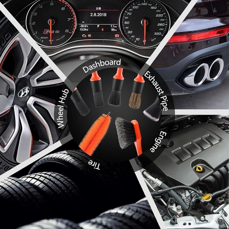 Ergonomic Wheel Tire Brush Kit 7 Pieces Flexible Cleaning Tools Vehicles New