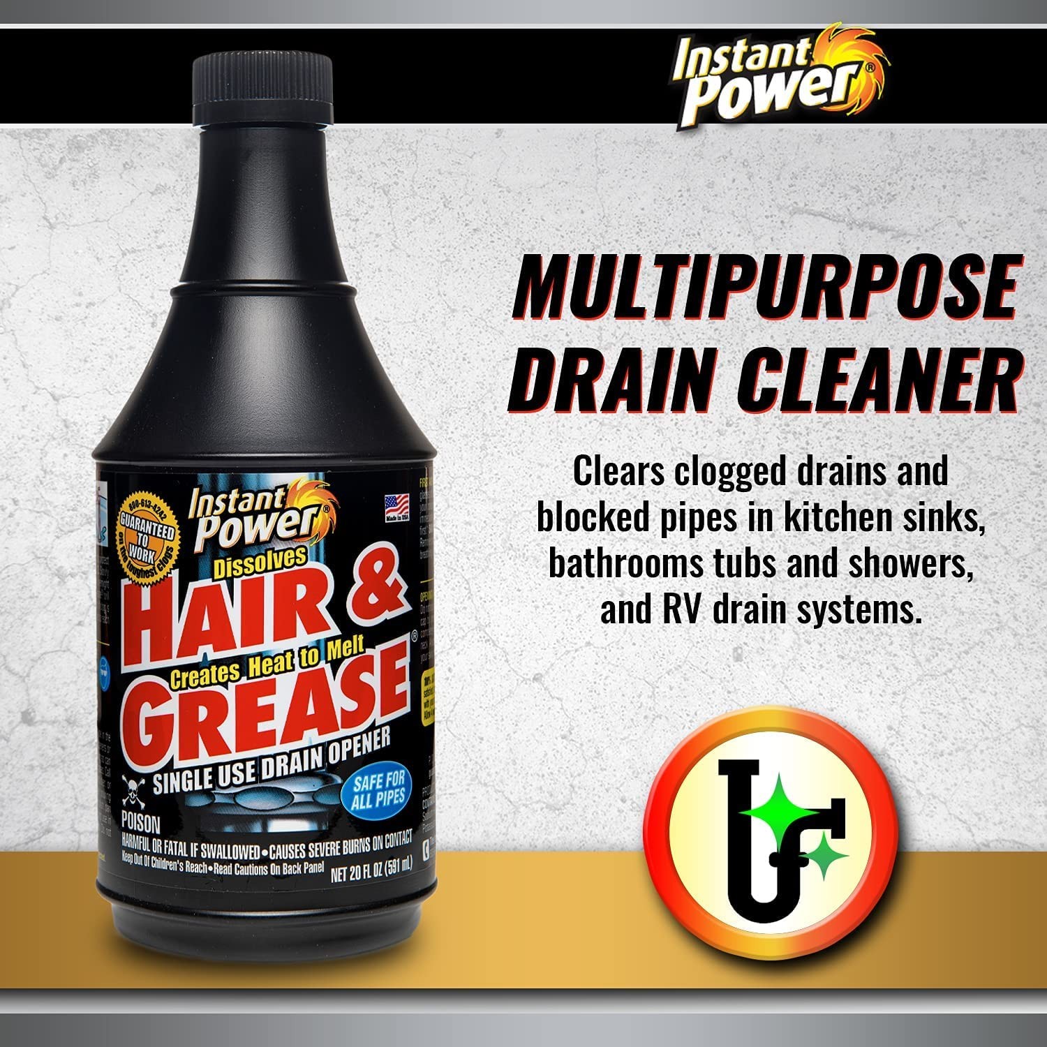 Instant Power 20 Oz Drain Opener Liquid 6 Pack Strongest Non Acid Formula
