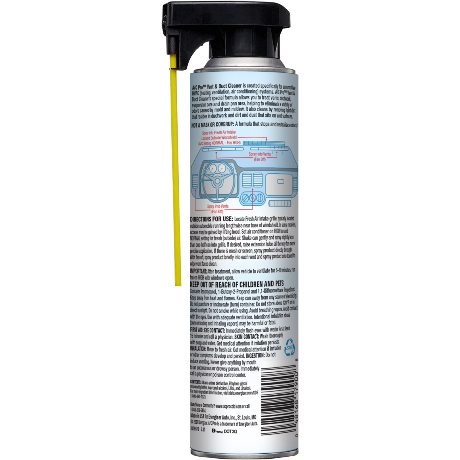 A/C Pro Vent & Duct Cleaner Odor Neutralizer for Automotive HVAC Systems, 10 oz