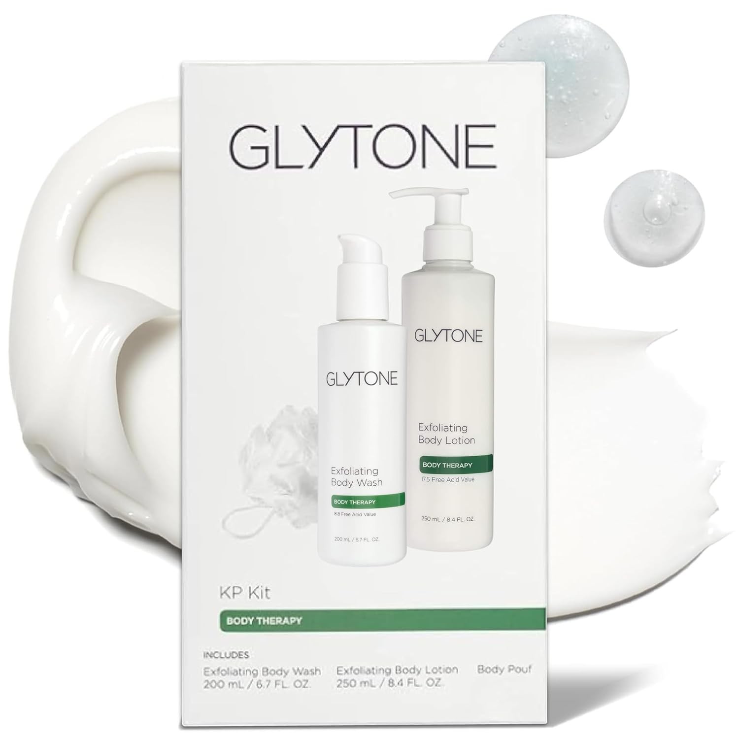 Glytone KP Kit ?C Exfoliating Body Wash, Glycolic Acid Lotion & Shower Pouf for