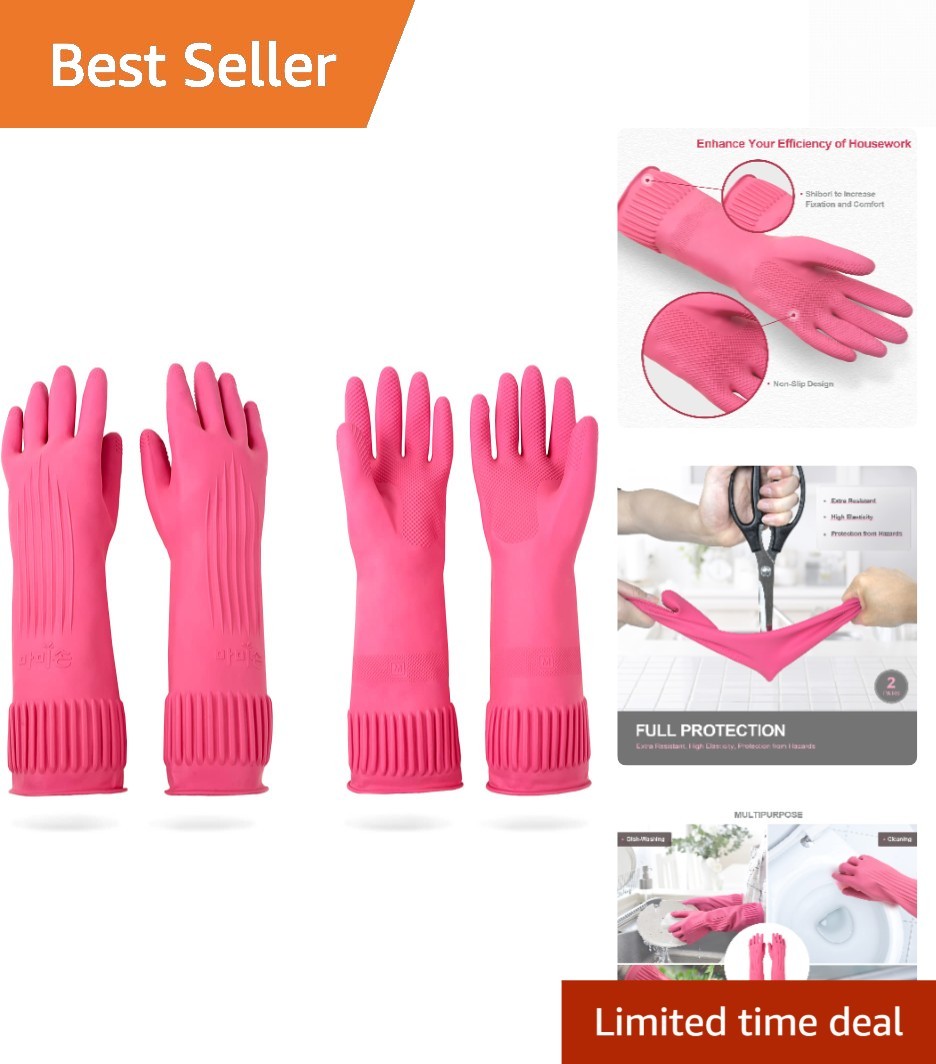 Mamison 2 Pairs Reusable Waterproof Household Dishwashing Cleaning Rubber Glo…