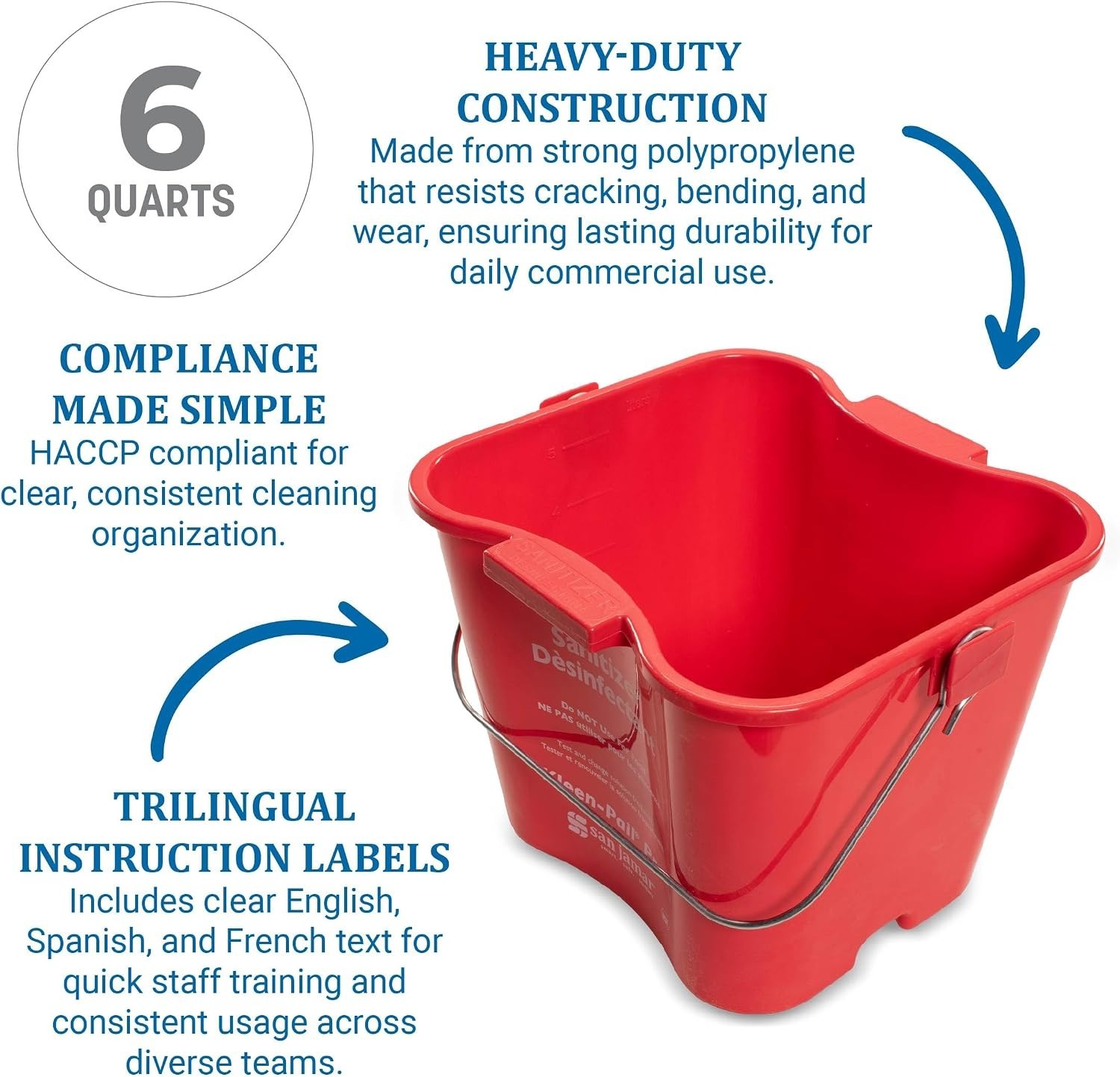 Kleen-Pail Pro 6 Qt Metal Bucket with Handle for Commercial Cleaning Red
