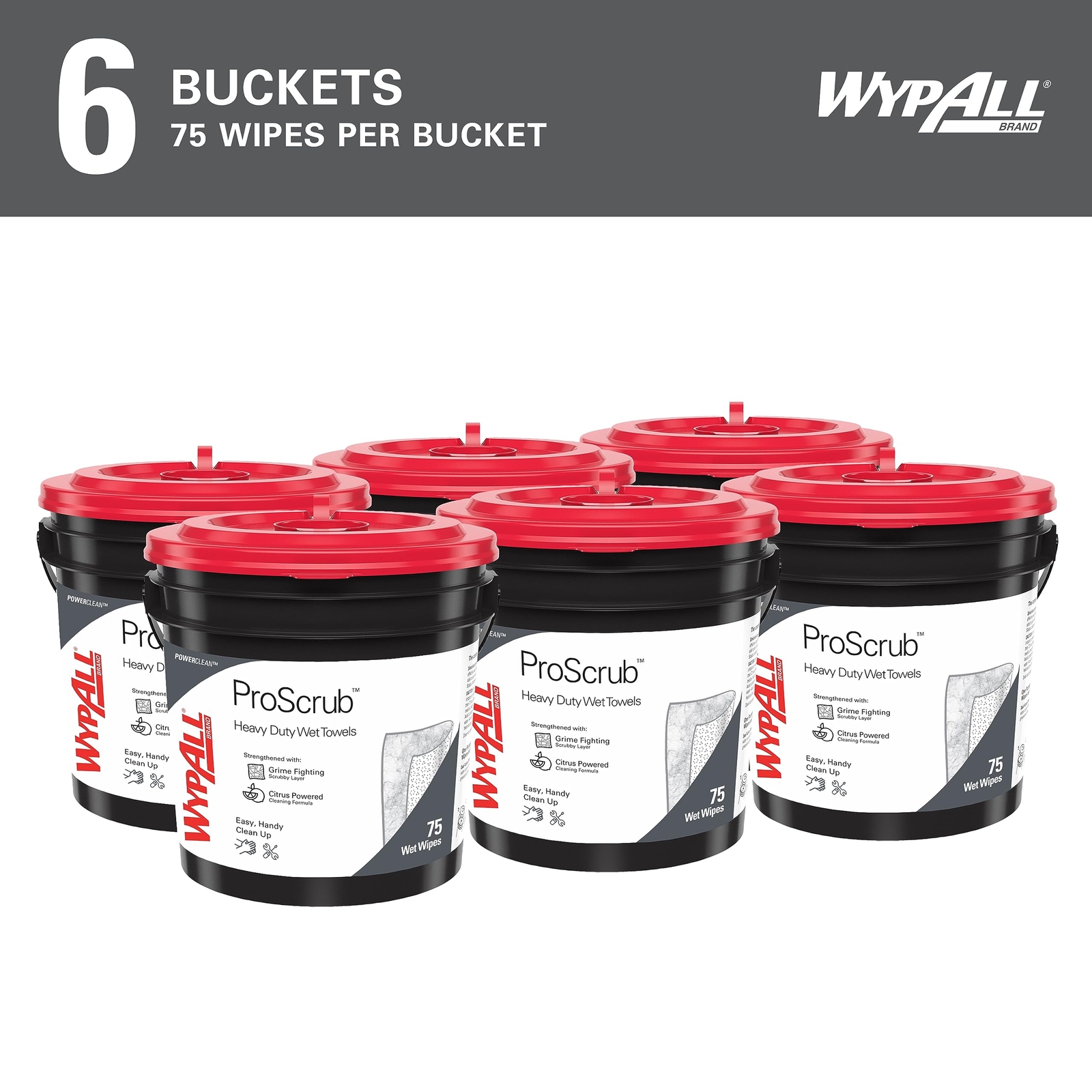 WypAll Power Clean ProScrub Cleaning Wipes Pack of 6 Citrus 450 Sheets