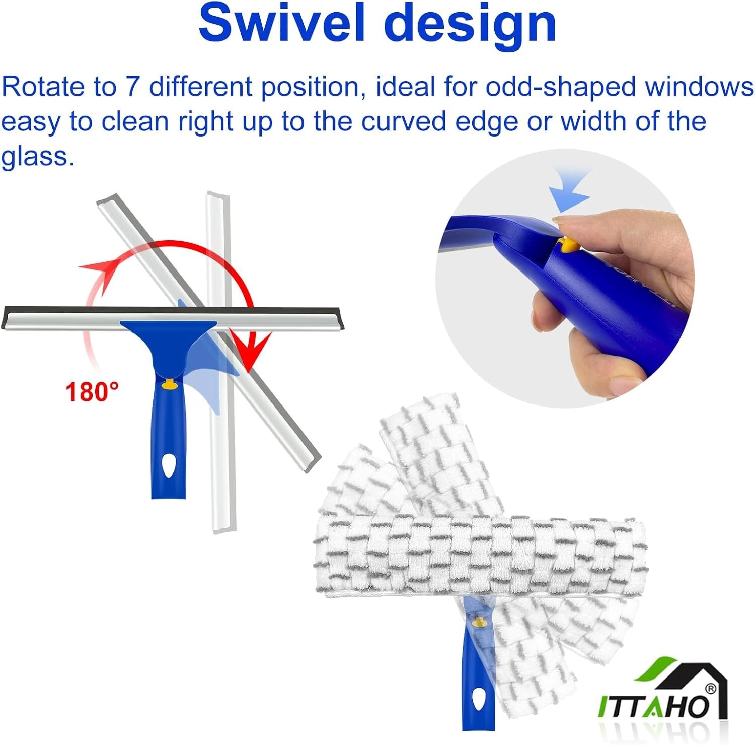 ITTAHO Squeegee for Window Cleaning,12″ Squeegee and 11″ Microfiber Scrubber Com