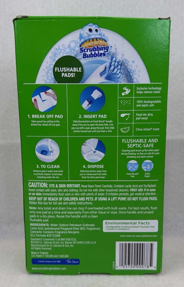 Scrubbing Bubbles Fresh Brush Toilet Cleaning System Citrus 20 Flushable Refill.