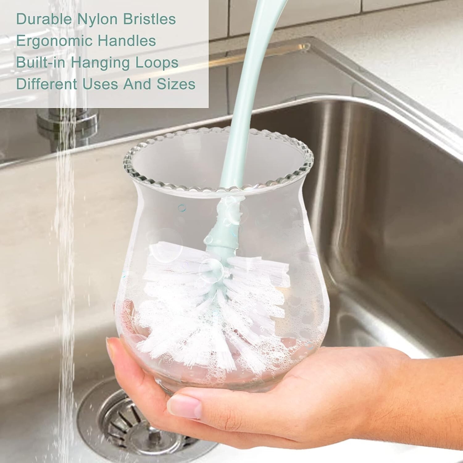 Dish Brush With Handle Kitchen Deep Cleaning Dish Scrub Brush 3 Pieces Ergonomic