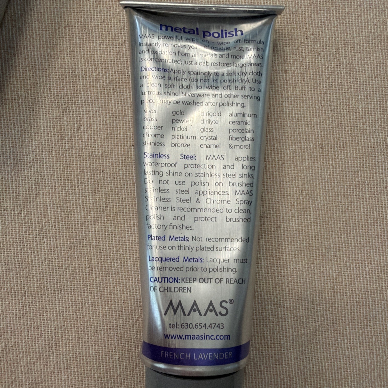MAAS Metal Polish 4 oz French Lavender New Sealed Tube All Metals