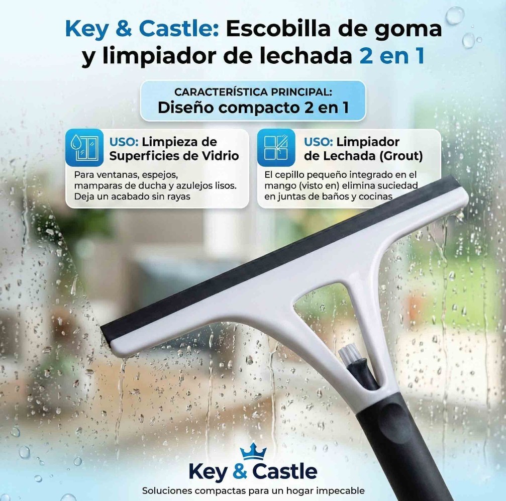 Key & Castle 2 In 1 Squeegee Built in Grout Brush for Window Shower Or Car