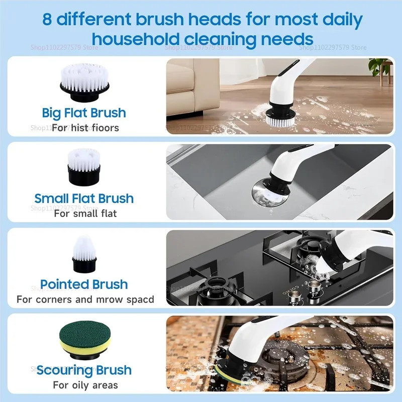 9 in 1 Electric Spin Scrubber Cordless Cleaning Brush Shower Scrubber Adjustable