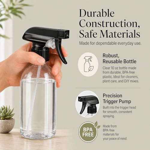 2 Pack Plastic Spray Bottles 10 oz Adjustable Nozzle Leak Proof Cleaning Plant