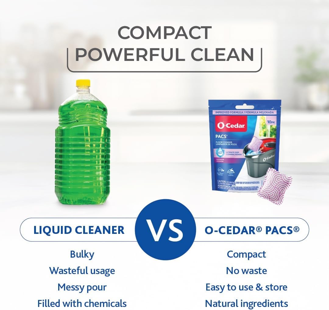 O-Cedar PACS Hard Floor Cleaner, Lavender Scent 10 Count (1-Pack) | Made with Na