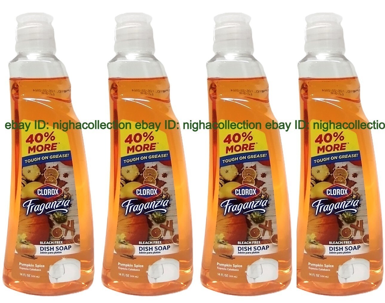 ( 4 Bottles )Clorox Fraganzia PUMPKIN SPICE Dish Soap Bleach Free 14 oz Each