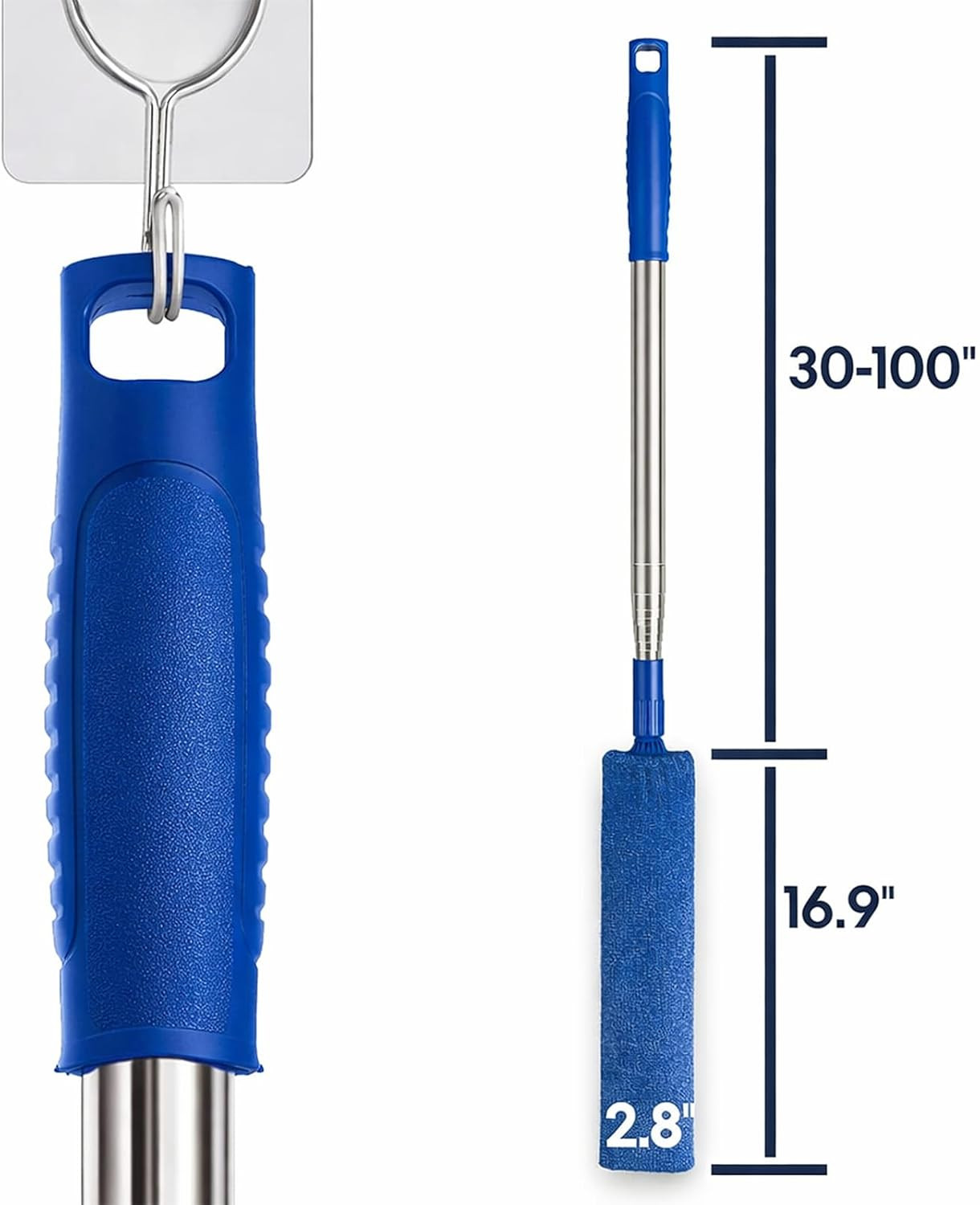 Retractable Gap Dust Cleaner with Extension Pole 30” to 100”, Cleaning Tools w