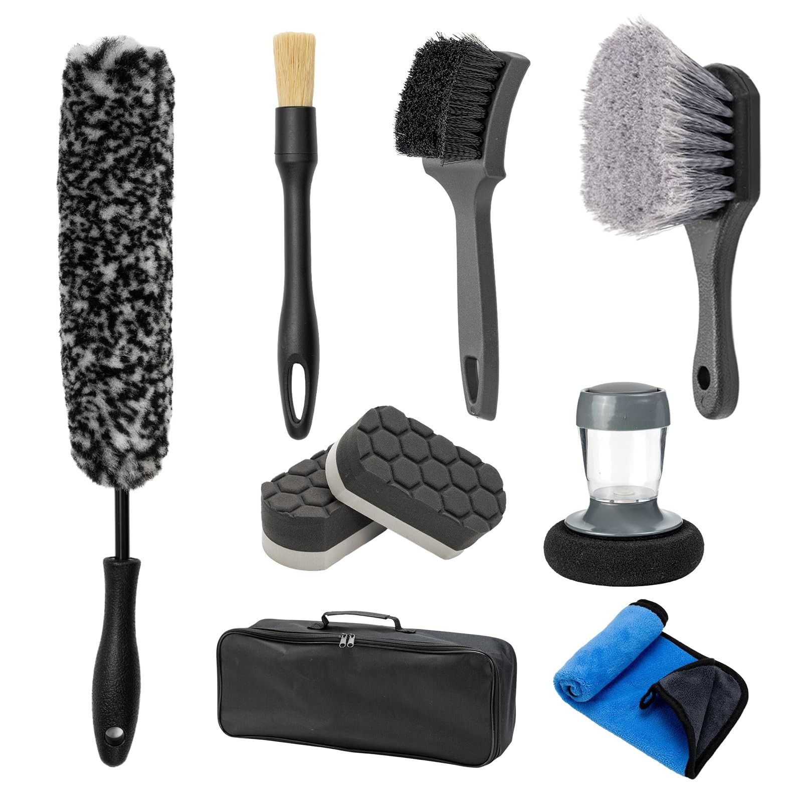 9Pcs Car Wheel Brush kit, Tire Brush, Microfiber Flat Wheel Cleaner Brush, So…
