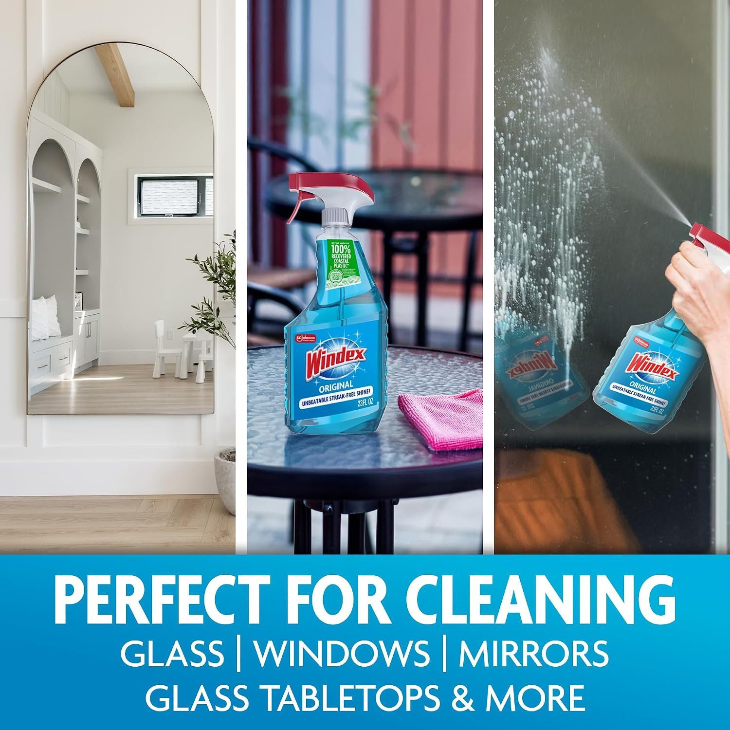 Windex Glass and Window Cleaner Spray Bottle, Bottle Made from 100% Recovered Co