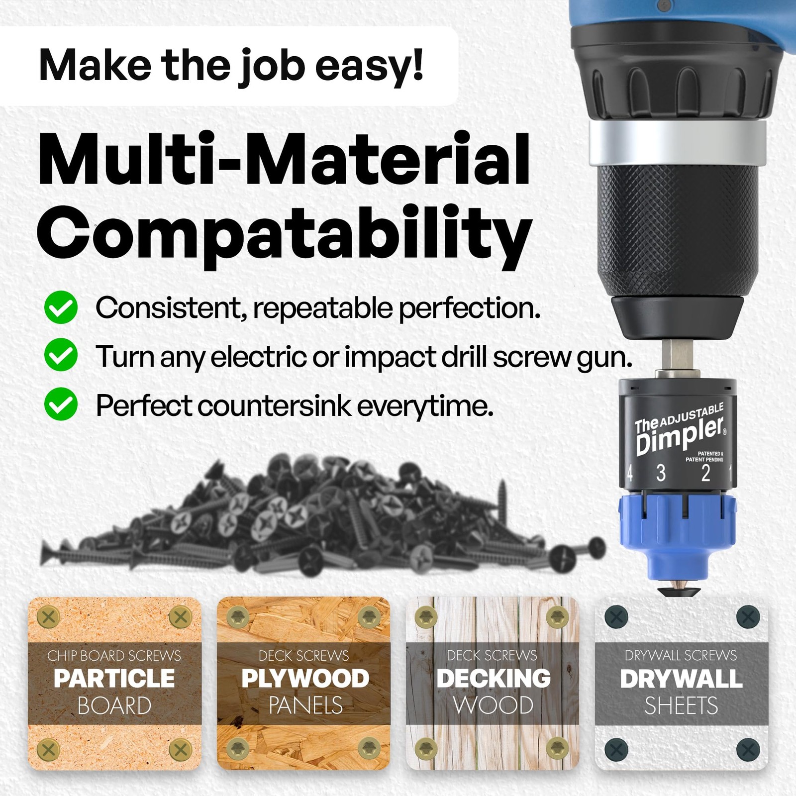 Adjustable Drywall Bit for Electric & Impact Drills | Magnetic Screw Holder