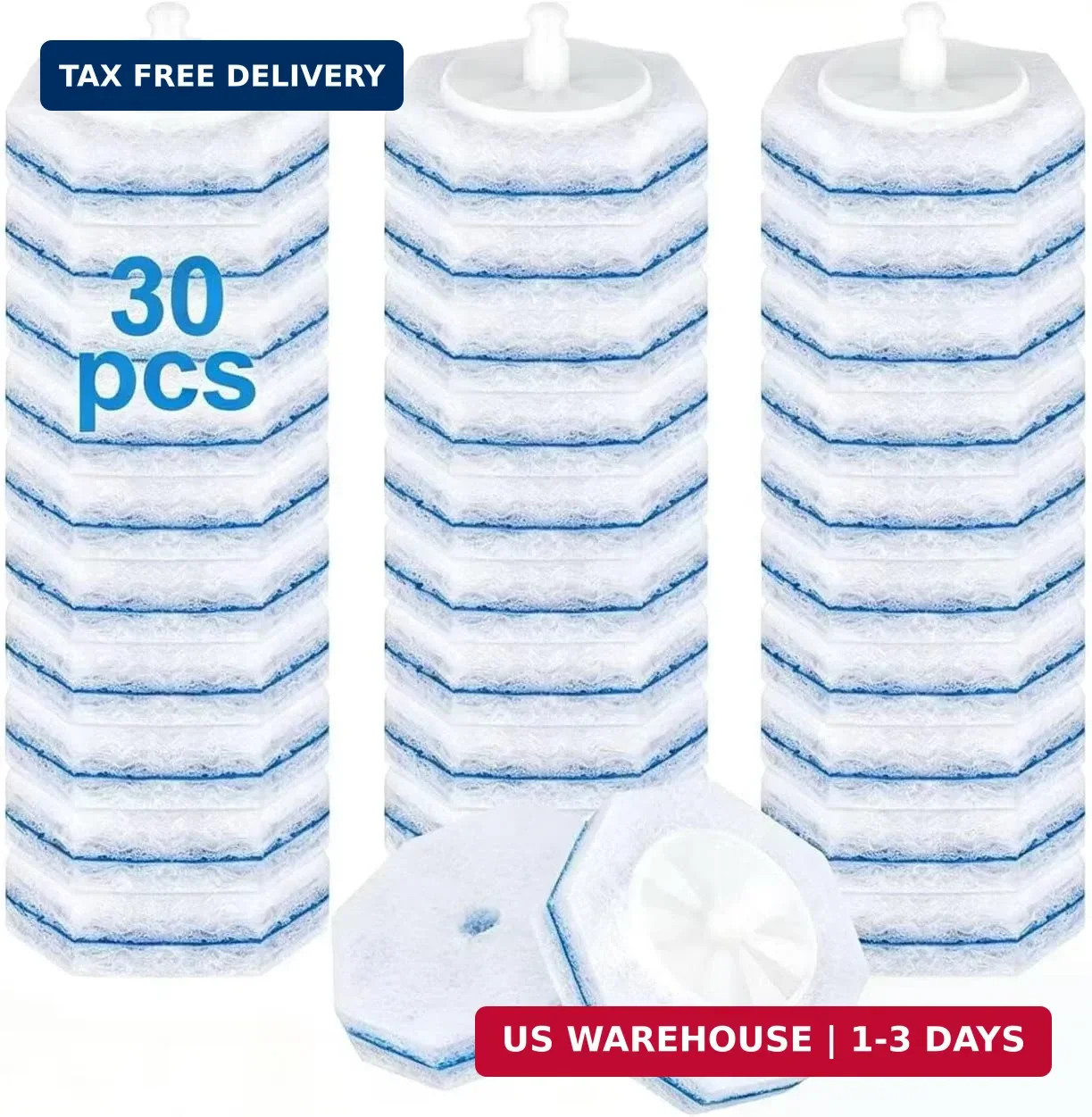 30pcs Toilet Cleaner Refill Pads for Clorox Wand, Upgrade 3-Layer Toilet Scrubbe